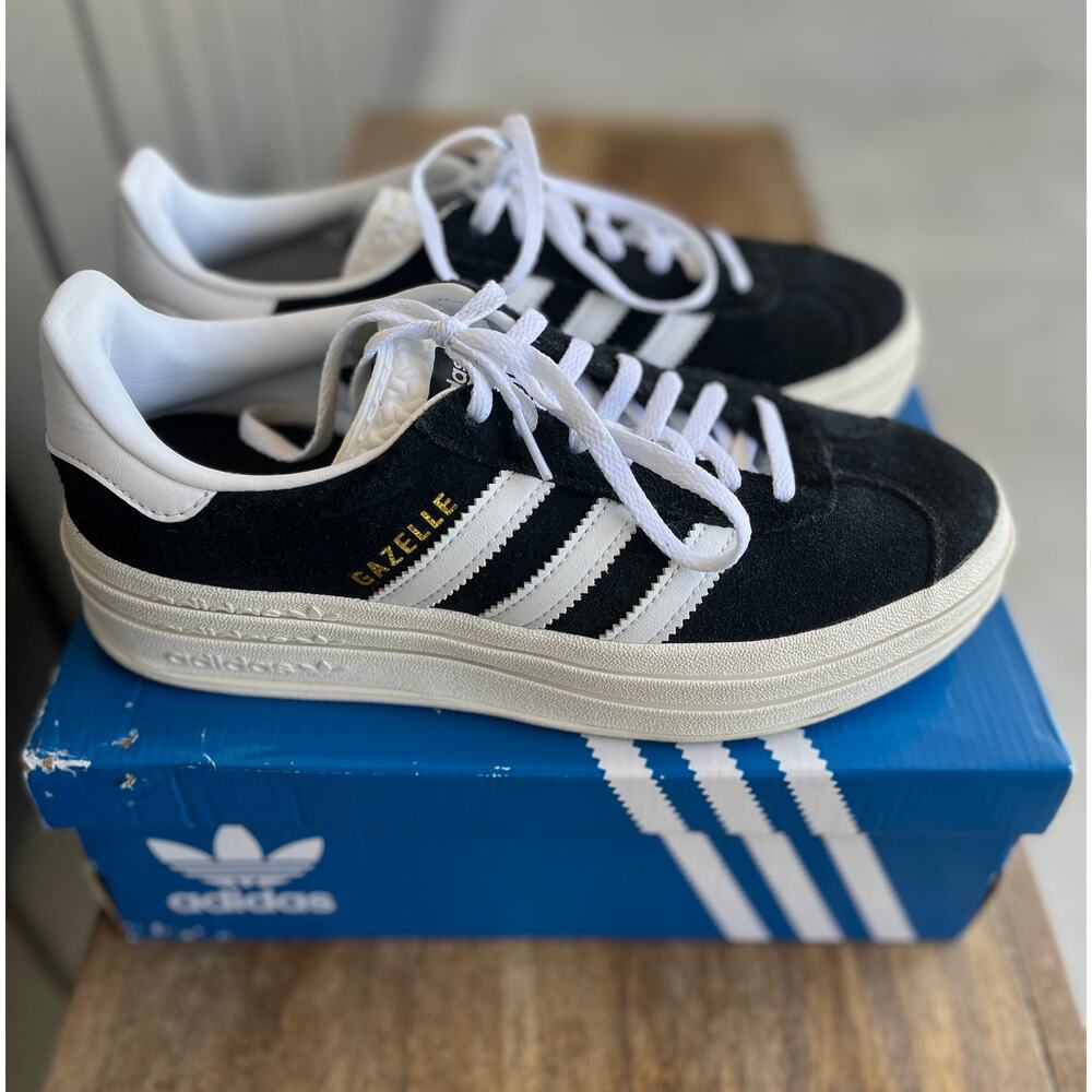 Adidas Gazelle Nizza Platform Sneakers Black White Stripes Chunky Sole W 7.5 EUC